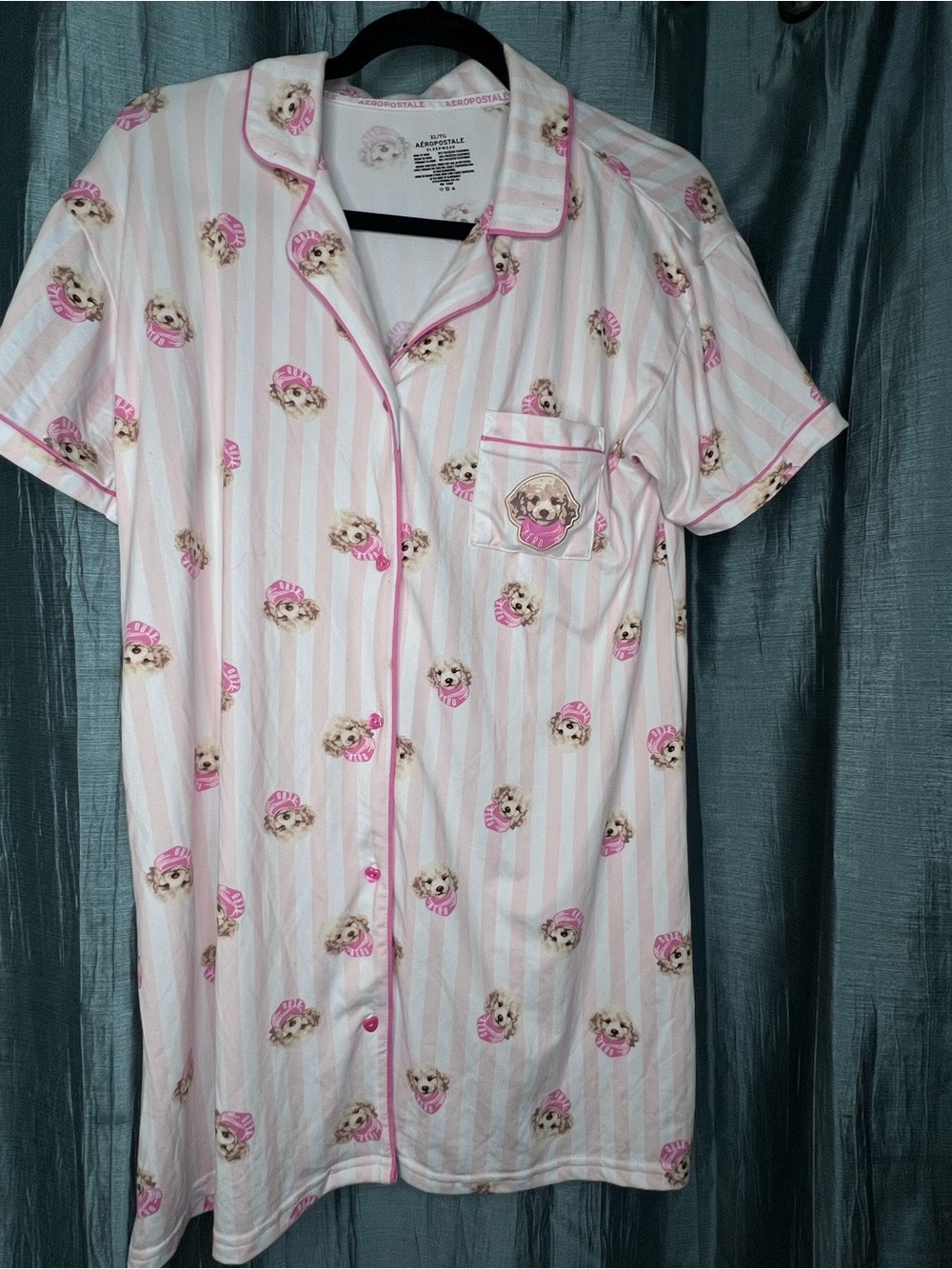 Aéropostale Pink Striped Dog Print Sleep Shirt Nightgown XL